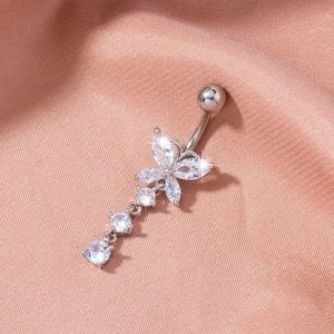 ✨2/$25✨ Cubic Zirconia Butterfly Dangle Stainless Steel Belly Ring